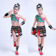 Головной убор с блестками для девочек Hmong китайские национальные танцевальные костюмы дети представление танцы одежда фестиваль наряды Топы юбка