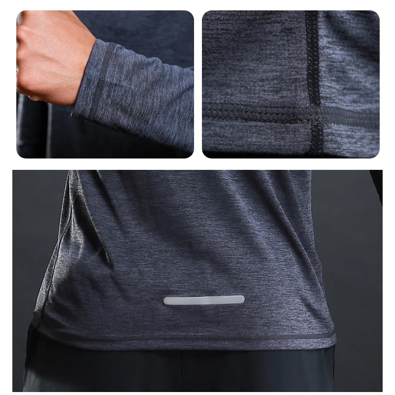 Running T shirt Men Long Sleeve Hooded Rashgard Thin Gym Shirts Fitness Training T-shirt Quick Dry Breathable Sports Clothing