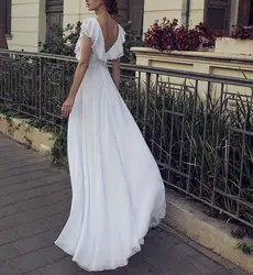 Ensotek Boho пляжные свадебные платья 2019 Новый vestido de noiva v-образным вырезом оборками спинки шифоновые Свадебные платья