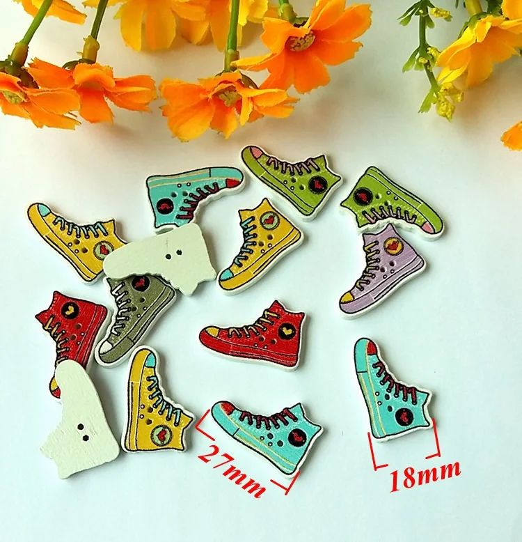 150pcs 18*27mm mixed Shoe shaped cartoon wooden decorative buttons