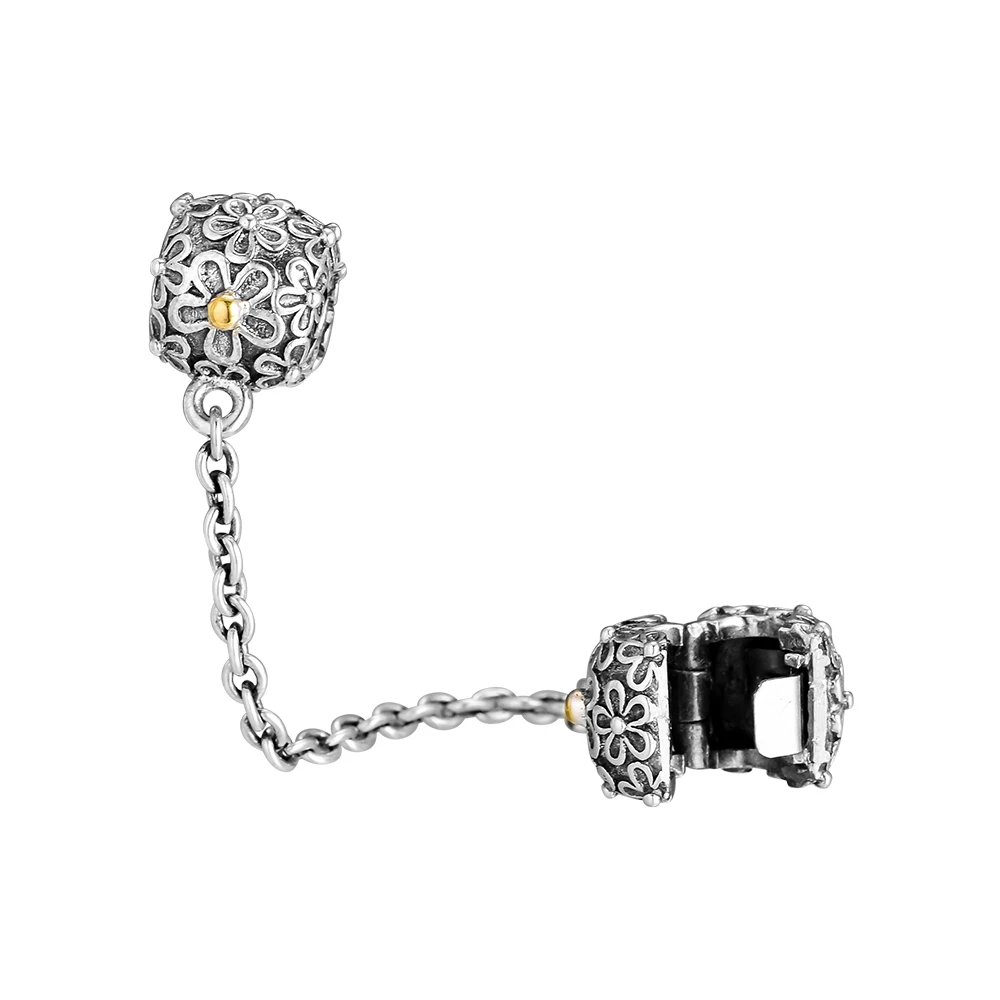 

Fits Pandora Charms Bracelets Daisy Safety Chain Clip Beads 100% 925 Sterling-Silver-Jewelry Free Shipping