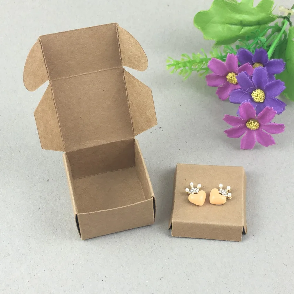 10- Boîtes à Bijoux Carrées Kraft Remplies De Coton 3-1/2 X 3-1/2