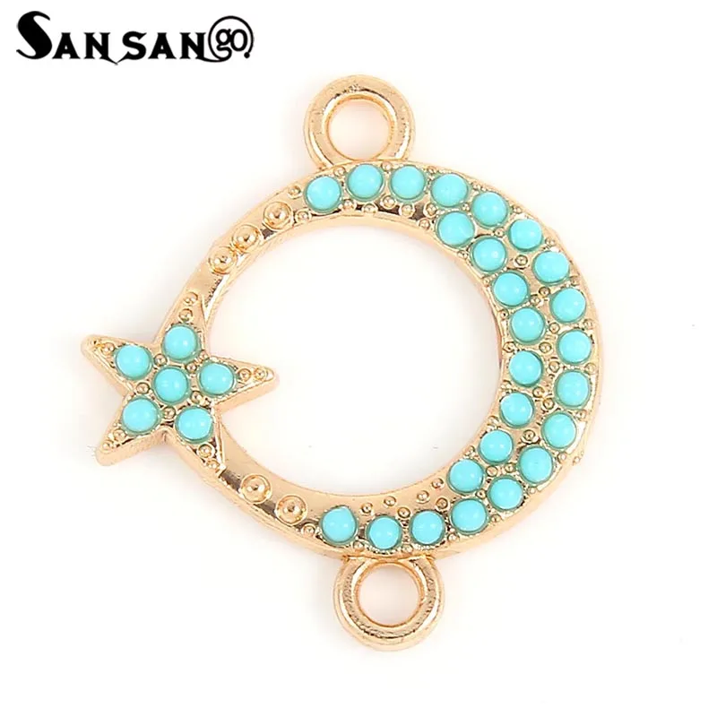 

10pcs Gold Color Crystal Moon Star Charm Connectors Pendants For Jewelry Making Bracelet DIY Handmade Accessories Fit Women