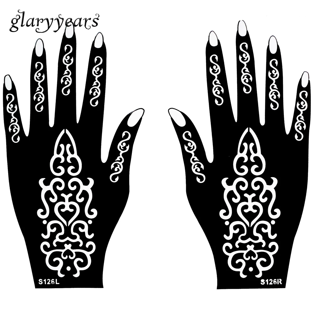 Hot 1 Pair Cantik Desain Gambar Bunga Tangan Mehndi Henna Tattoo