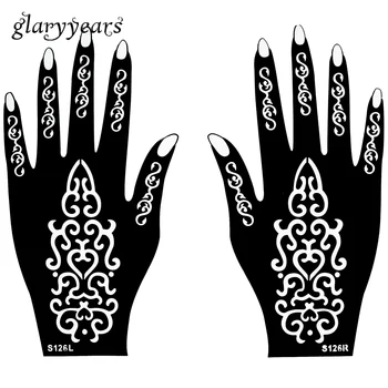 

Hot 1 Pair Henna Tattoo Stencil Gorgeous Flower Picture Design Hands Mehndi Artistic Airbrush Painting Tattoo Template Gift S126