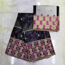 Bazin riche woman blouse french net lace nigerian scarf with beads african fabric for dress 7 yard/lot KY011408