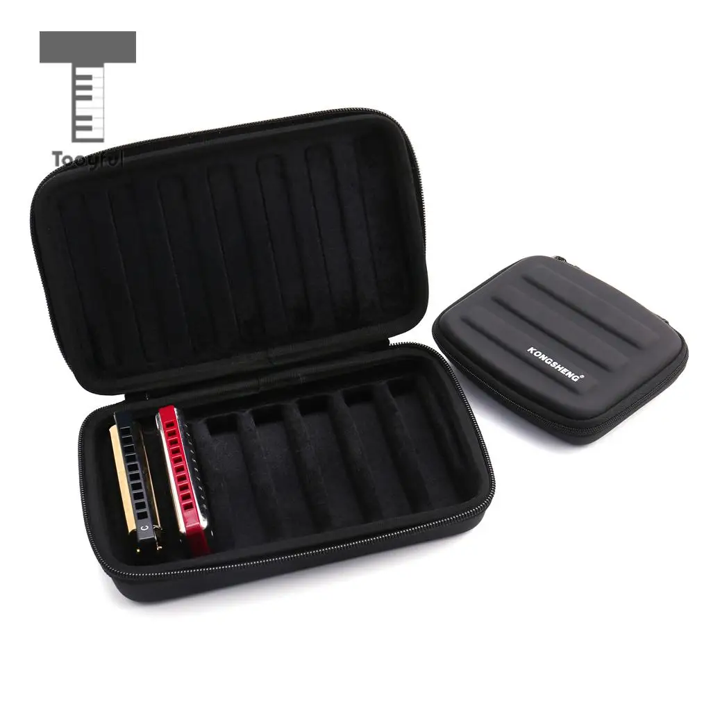 Tooyful Portable EVA 10 Holes Harmonica Storage Case Bag Mouth Organ Box Container Black-Hold 7pcs Harmonicas