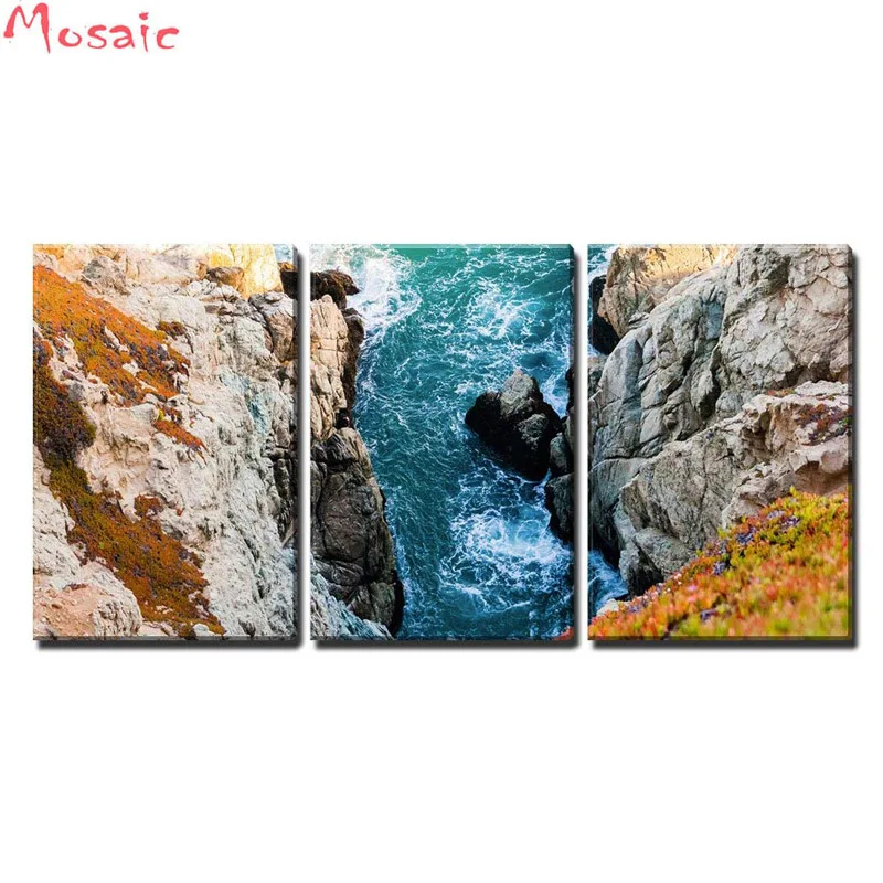 

5D Diamond Embroidery DIY Diamond Painting 3pcs Seashore Rock Mountain landscape Diamonds Mosaic Cross Stitch Home Decoration