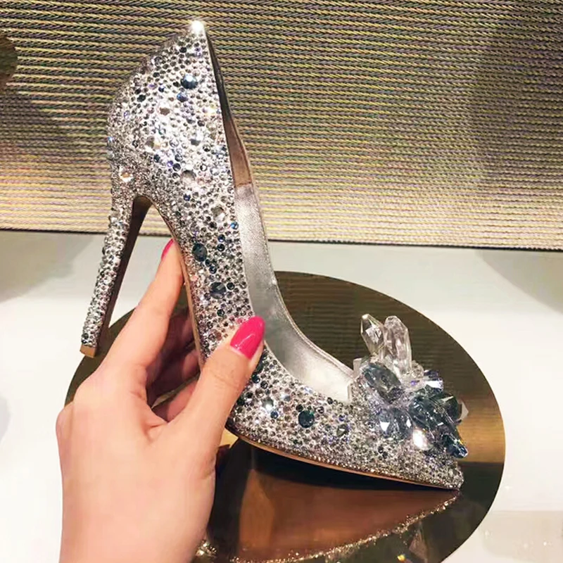 New Silver Week Celebrity Top Grade Cinderella Crystal Shoes Bridal Rhinestone Wedding Shoes With Flower woman thin high heels New Silver Week Celebrity Top Grade Cinderella Crystal Shoes Bridal Rhinestone Wedding Shoes With Flower woman thin high heels