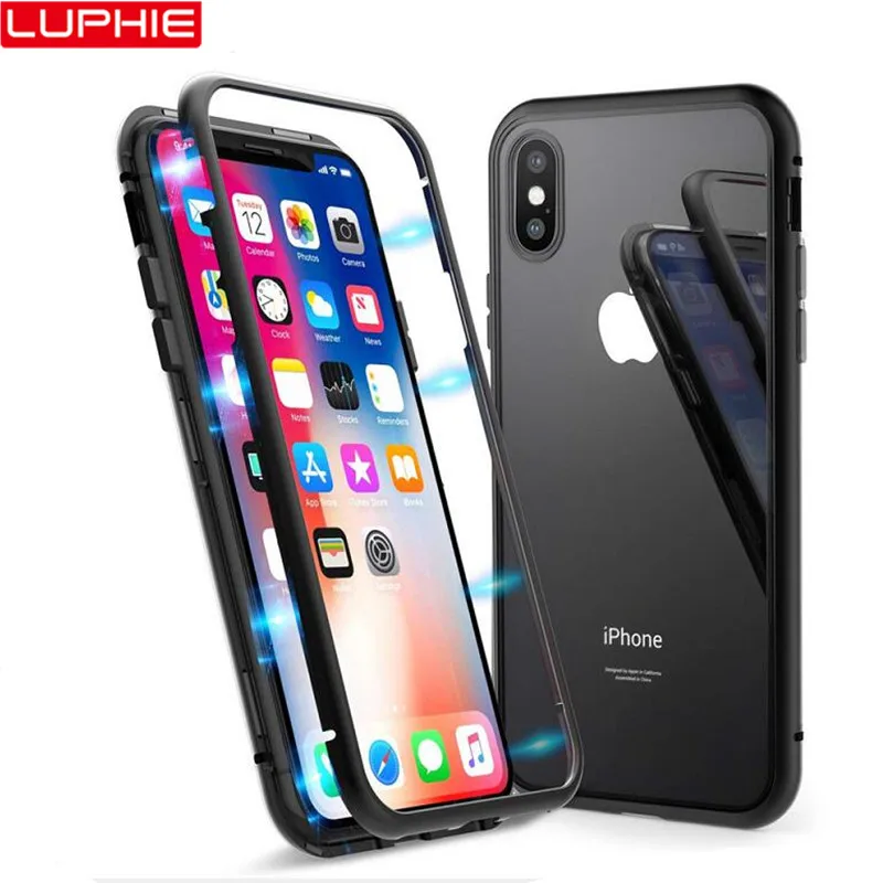 Магнитный чехол LUPHIE для iPhone X XS Max XR, металлический бампер, прозрачная задняя крышка из закаленного стекла для iPhone 8, 7, 6, 6S Plus, магнитный чехол s