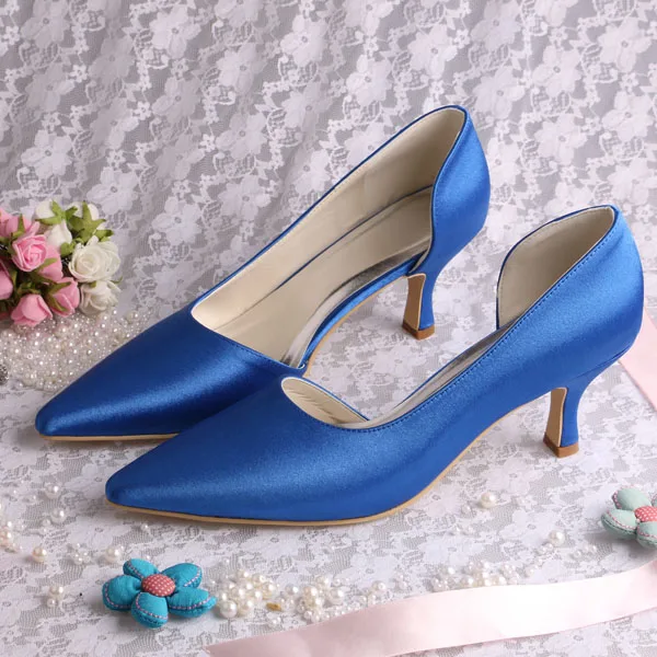 22 цвета; острый носок; фиолетовый атлас; средний каблук; женская Праздничная обувь; обувь для свадьбы - Цвет: Синий