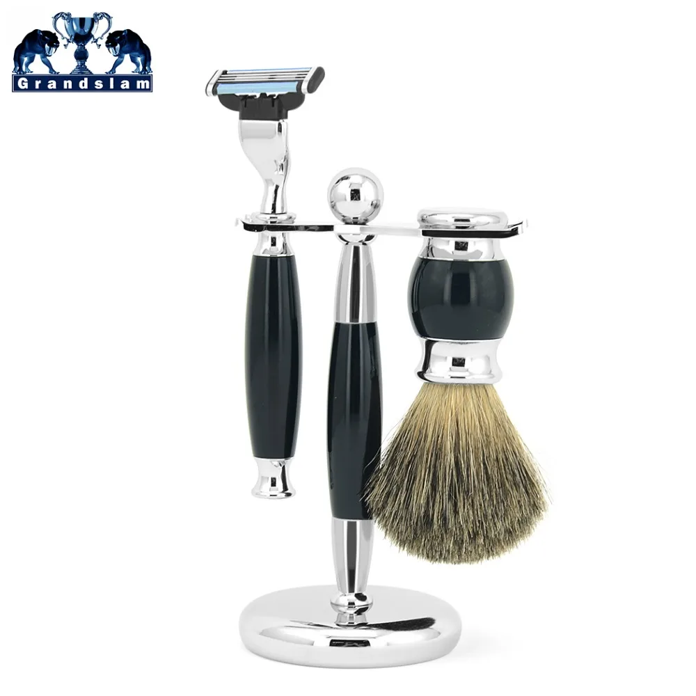 

Grandslam Men 3 Blade Safety Razor Shaving Set Shave Beard Badger Hair Brush Holder Razor Set High Quality Offer Dropshipping