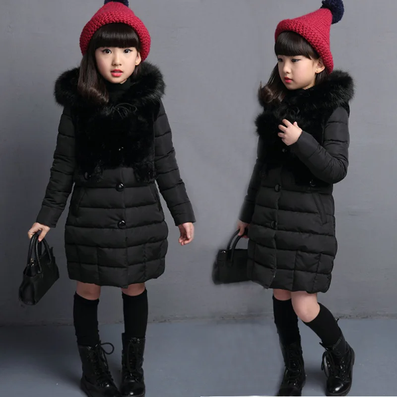 New Fur hooded Kids Winter Jacket Girls warm coats Girls Winter Coat 7WT017