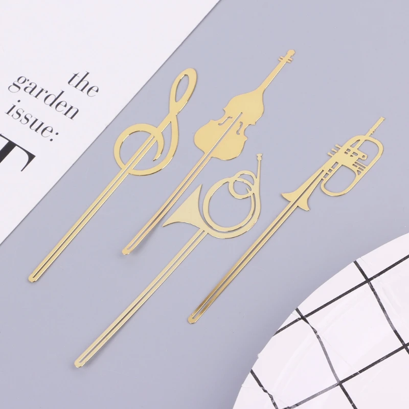 

4 Styles Creative hollowed metal bookmarks Musical Instruments Metal Bookmark Book Clip Office School Stationery