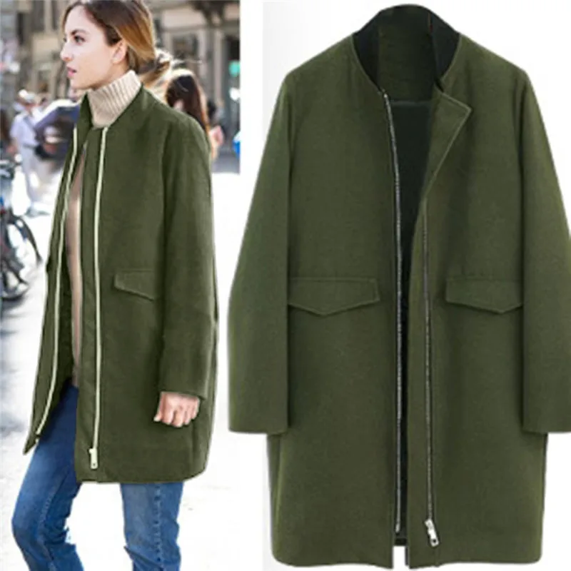 

2019 Loose Winter Women Wool Blend Coat Plus Size Zipper Trench Jacket Vintage Fashion Ladies Overcoat Outwear XL-4XL 15#5