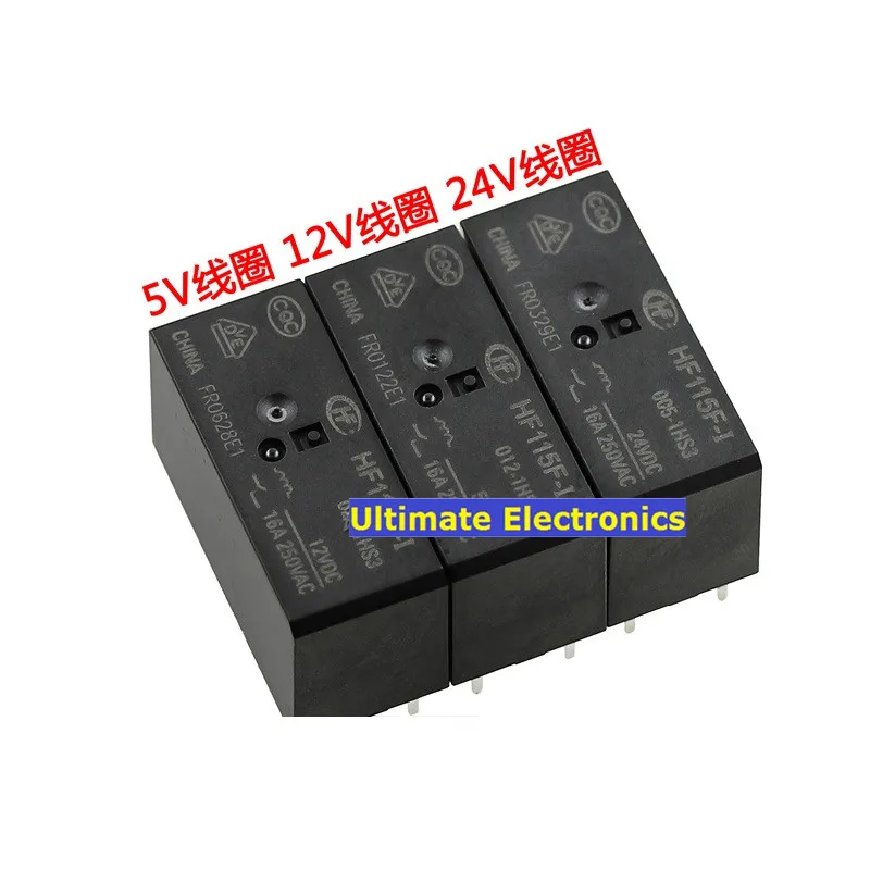 Relais 5 Broches 12V JQX-115F-012 (HF115F-012) - 12A 250V AC - Neuf Hongfa