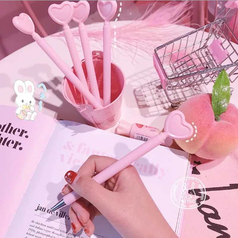 

2 pcs/Lot cute Pink hearts Gel Pen Promotional Gift Stationery Kawaii School Office supplies children Gifts