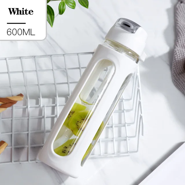 600ML Glass Water Bottle Straw Plastic 500ML Drink Straight Water