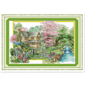 

Flowers Villa Chinese Counted Cross Stitch Patterns Kits Needlework DMC Cross Stitch Fabric Home Decor kits-for-embroidery