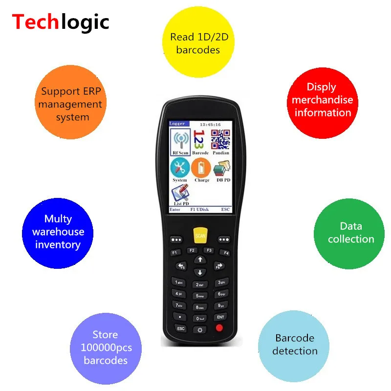 Techlogic X9 2D QR PDF417 сканер штрих-кода 1D 2D Беспроводной сканер штрих-кода ручной терминал КПК Беспроводной считыватель штрих-кодов большого бар пистолет