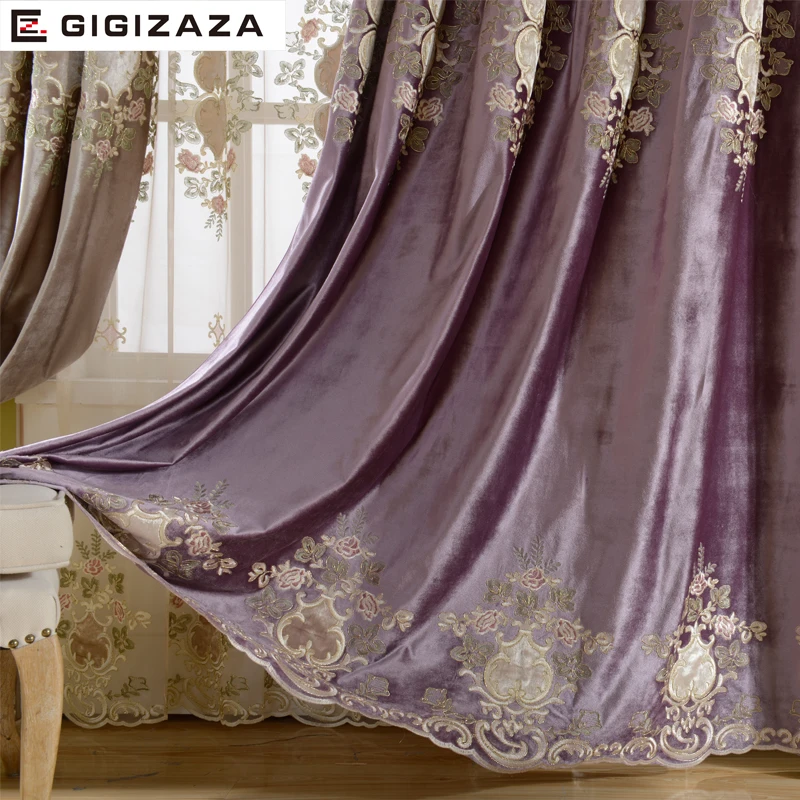 Luxury Velvet Embroidery Curtains Heavy Fabric Window Curtain