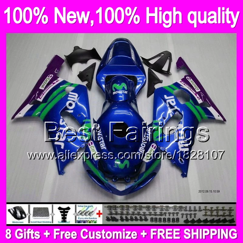 

Fairing For SUZUKI Movistar blue GSXR 600 750 01 02 03 GSX R750 K1 1B824 GSXR600 R600 New blue GSXR750 2001 2002 2003 +Decal