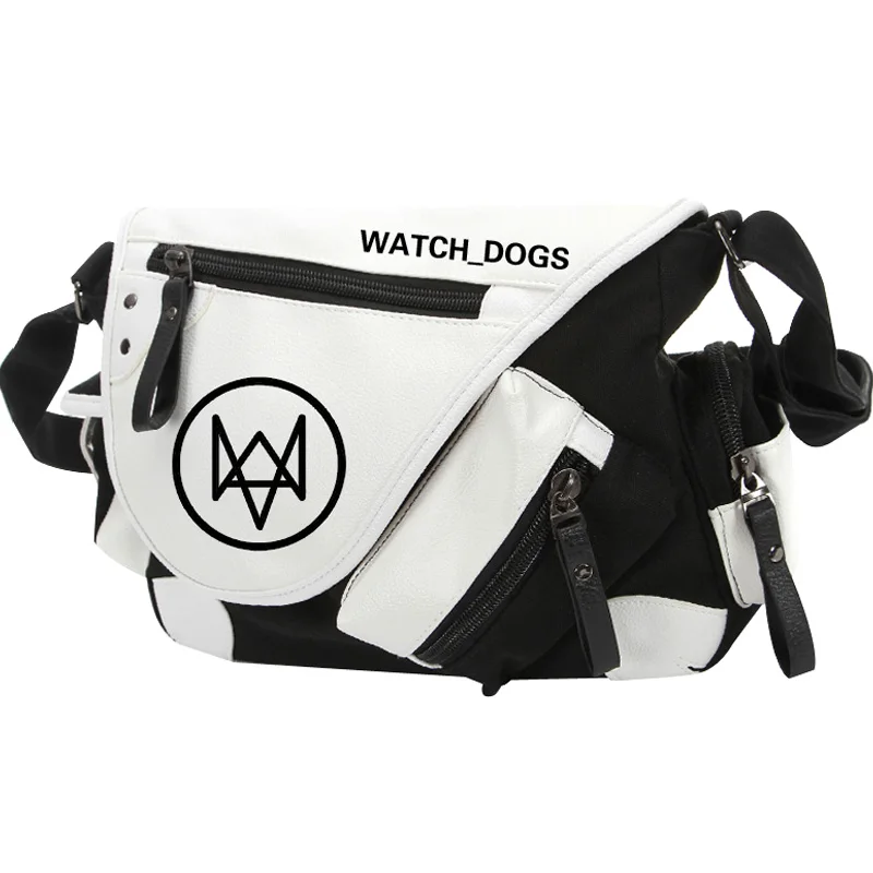 

Hot Game Watch Dogs Printing PU Splice Canvas Handbags Man Woman Cover Satchels Watch Dogs Shoulder Crossbody Bags Schoolbag