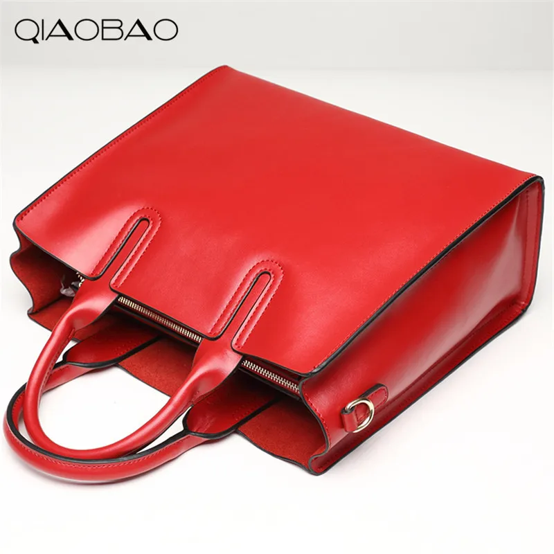 

QIAOBAO High quality genuine leather bags ladies cowhide totes female designer fashion big women brown bags crossbody 6color sac