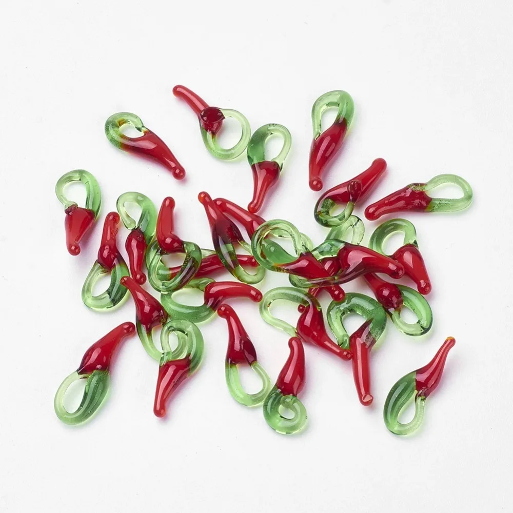 

1000pcs Handmade Lampwork Cegetables Glass Necklace Bracelet Earrings DIY Pendants Hot Red Pepper Chili 17x6x4mm Hole: 2mm