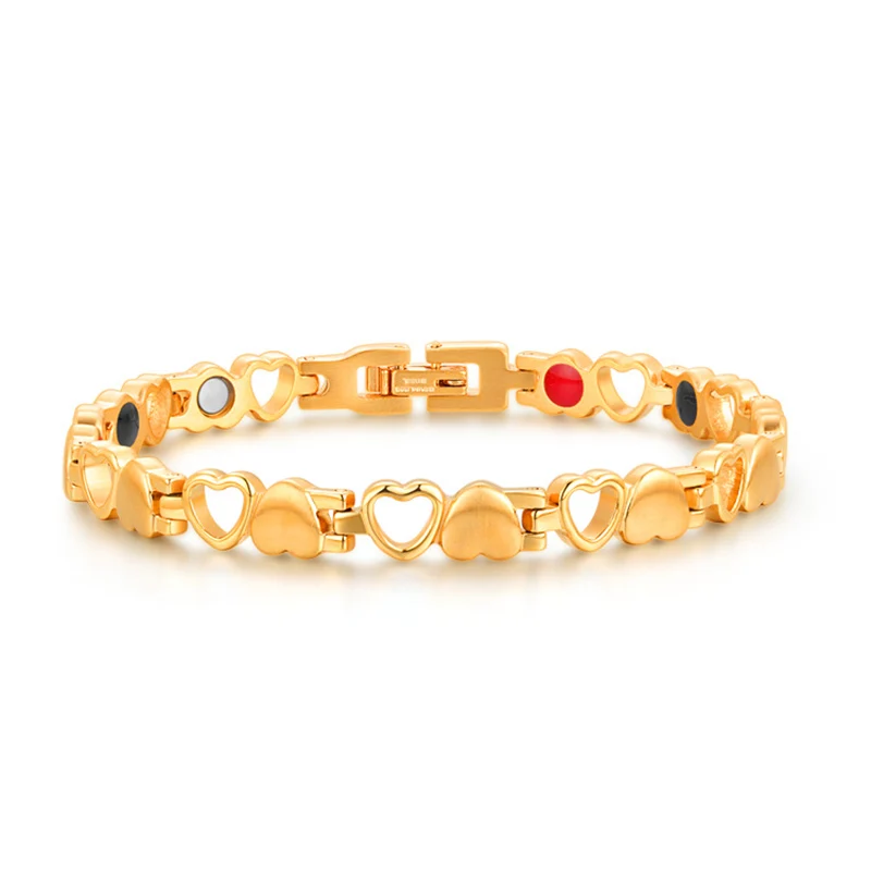 Простые Модные отрицательных ионов браслет магниты золото Цвет нержавеющая сталь, милая браслет сердце для Для женщин ювелирные изделия