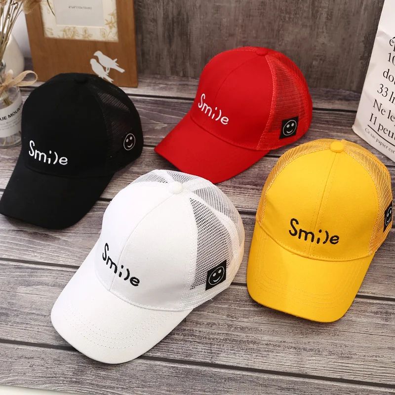 

New Children Hip Hop Baseball Cap Captain letter smile Summer kids Sun Hat Boys Girls mesh snapback Caps for 2-9 years old