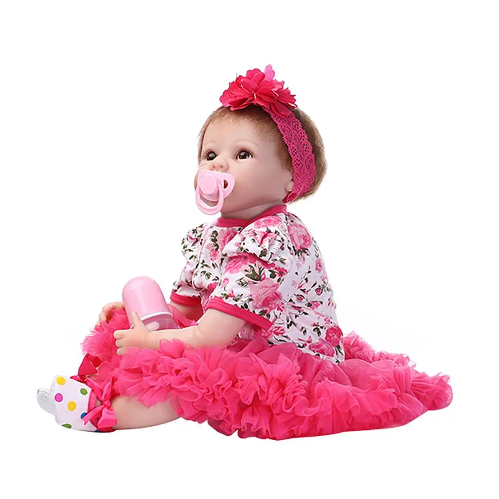 

New 46cm Reborn Baby Doll Lifelike Vinyl Silicone Toy with Dress Children Accompany