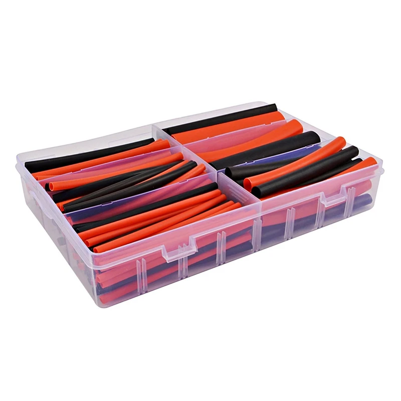 

130 x Dual Wall Adhesive Marine Heat Shrink Kit - 3: 1 Shrink Ratio - Black and Red