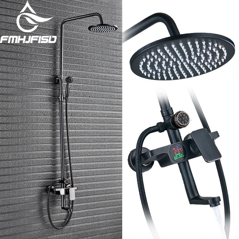 

Temperature Digital Display Bath Shower Faucet Triple Valve Bathroom Shower Mixer Water Tap Faucet
