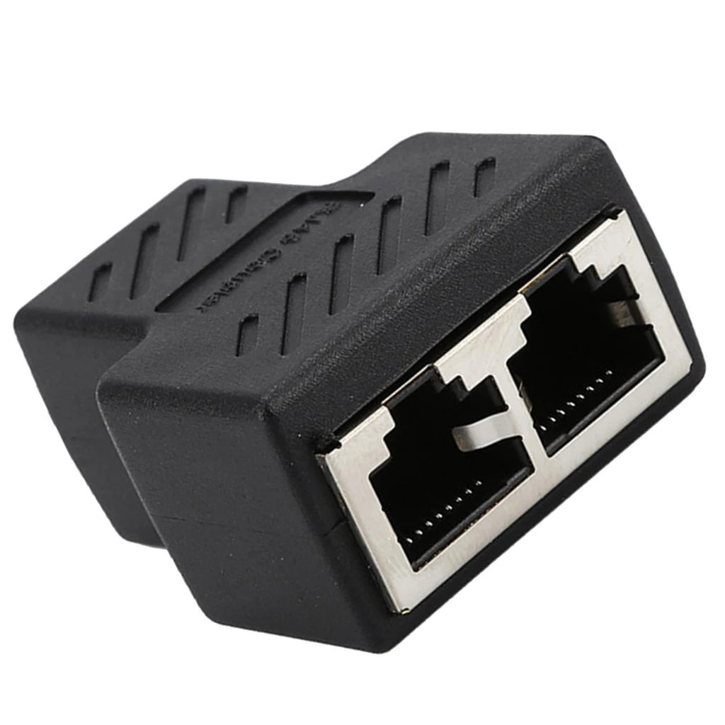 1x RJ45 8P8C 1 to 2 Female Adapter Divider Splitter Network Connector Black