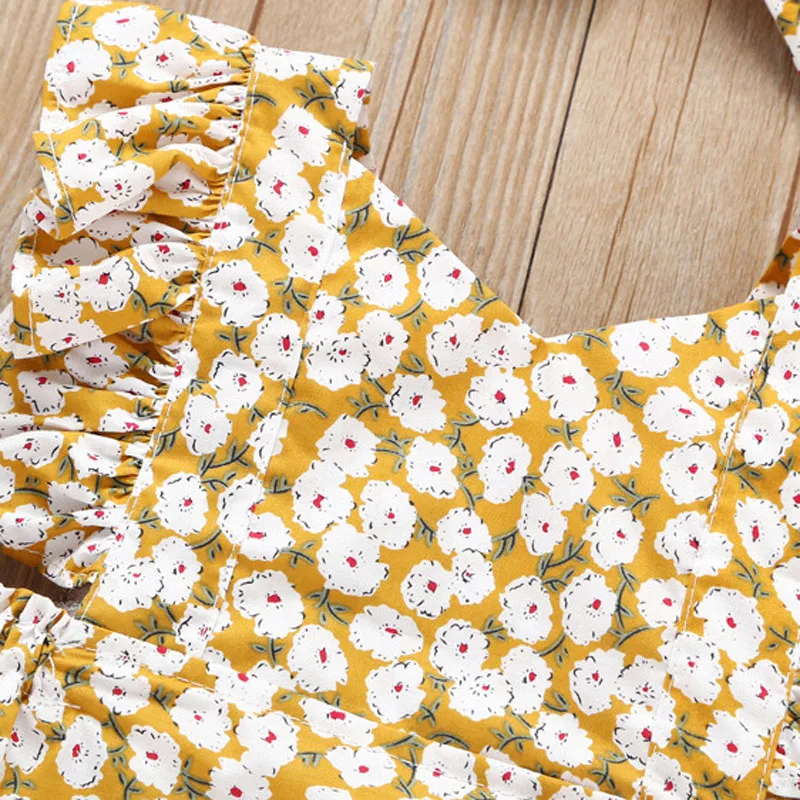 Toddler Baby Girls Vintage Ruffles Floral Dresses with Knot Headband Kids Summer Fly Sleeve Princess Dress Children Sundress (12)