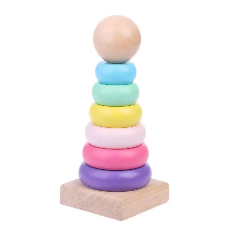 

Warm Color Rainbow Stacking Ring Tower Stacking Blocks Wooden Toddler Toy Baby Toys Infant Toys
