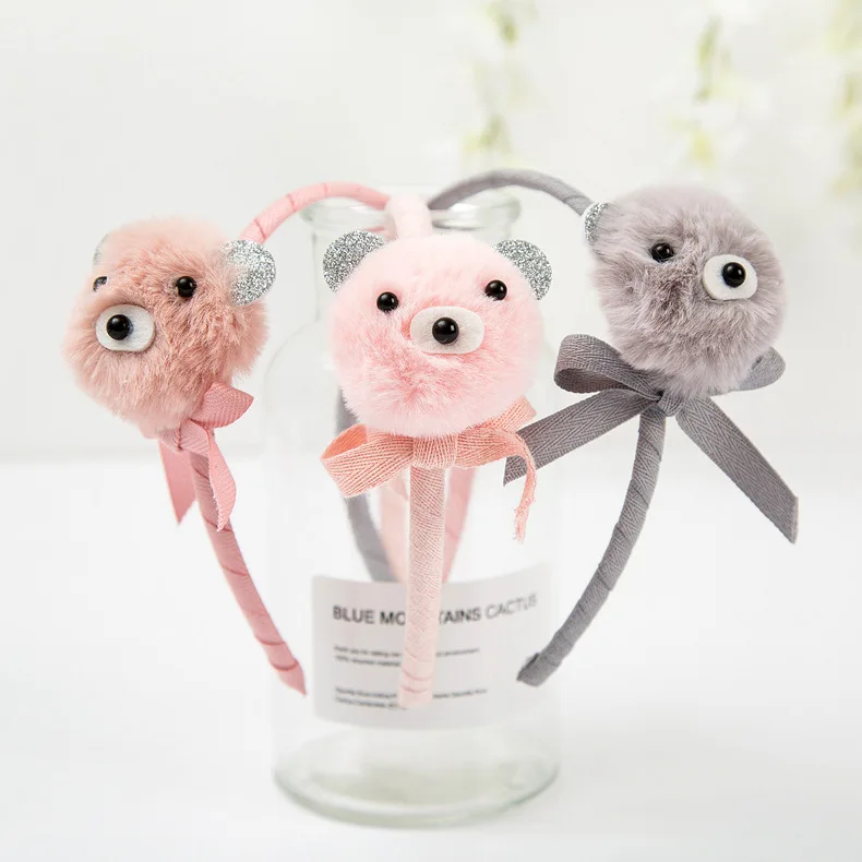 

Boutique 15pcs Fashion Cute Glitter Ears Fur Bear Girls Hard Hair Bands Solid Kawaii Animal Head Headbands Hair Accessories