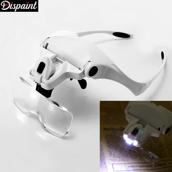

Dispaint Diamond Painting Embroidery 1.0X 1.5X 2.0X 2.5X 3.5X Adjustable 5 Lens Loupe LED Light Headband Magnifier Glass Lamp