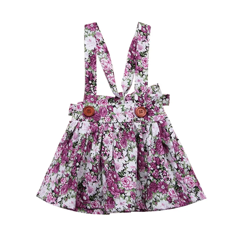 Cute Newborn Kids Baby Girls Skirts Floral Print Party Holiday Princess Bib Overalls Strap Skirt Summer Cotton Girl Clothes - Цвет: Фиолетовый