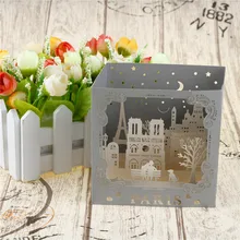 Feliz cumpleaños 3D Pop up hecho a mano París postales corte láser Vintage tarjetas de felicitación de amor rascar papel ciudad famosa vista nocturna