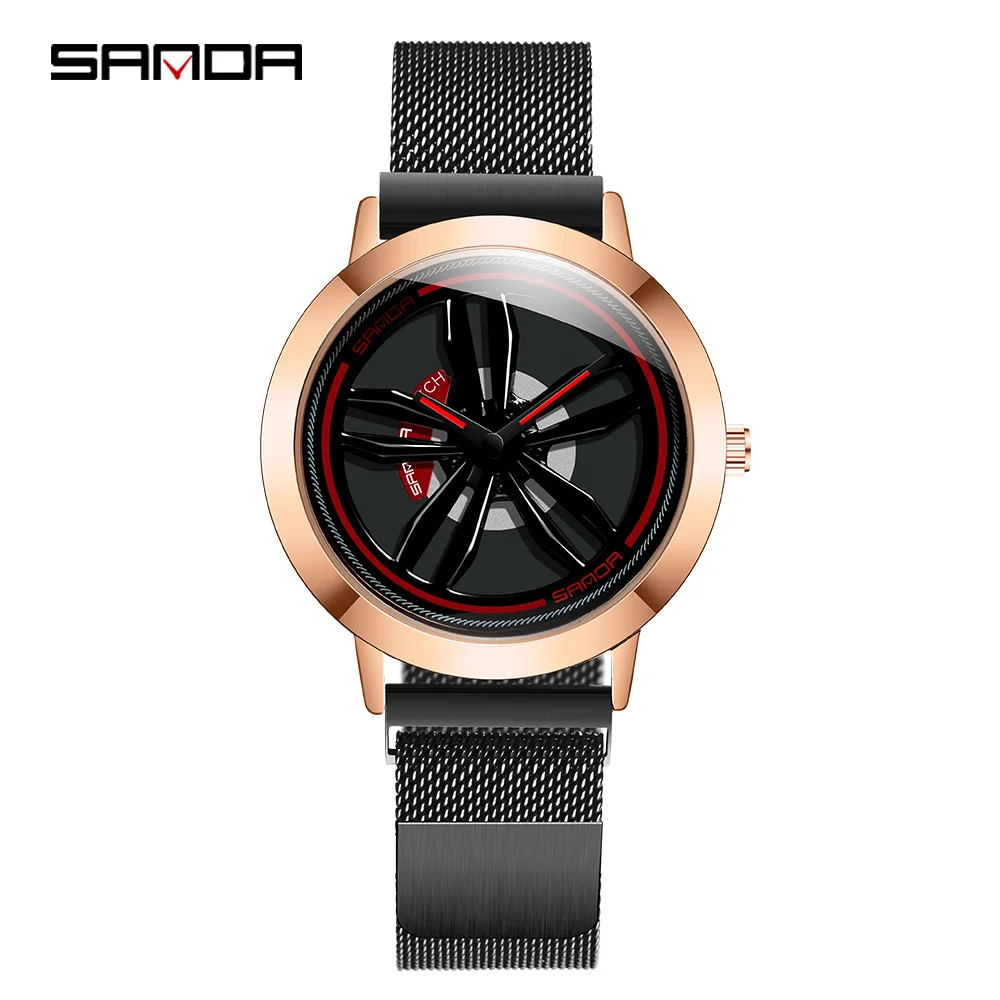 

Sanda reloj hombre net with male watch 2019 new turn of The Times Korean version of magnetic buckle trend car wheel quartz watch