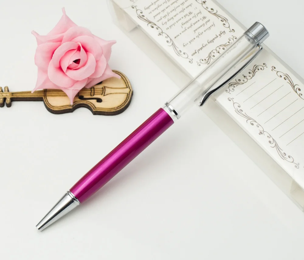 Серебряная ручка-держатель DIY сделанная Хрустальная цветная шариковая ручка креативная металлическая пустая ручка подарок на день рождения цвет опционально - Цвет: 7 rosered