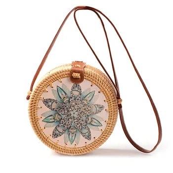 

New Ladies Woven Rattan Bag Round Straw Shoulder Bag Small Beach HandBags Women Summer Hollow Handmade Messenger Crossbody Bags