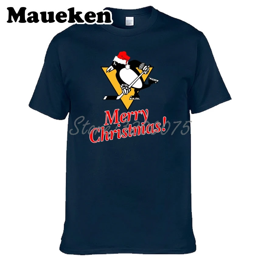

Men Pittsburgh Merry Christmas T-shirt Clothes T Shirt Men's tshirt for Penguins fans gift o-neck tee W1809