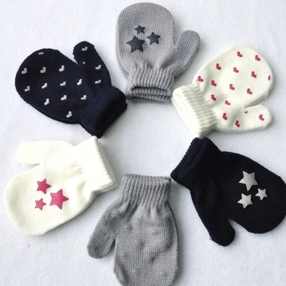 1 пара милых зимних детских перчаток в горошек со звездами и сердечками, мягкие вязаные теплые перчатки для мальчиков и девочек