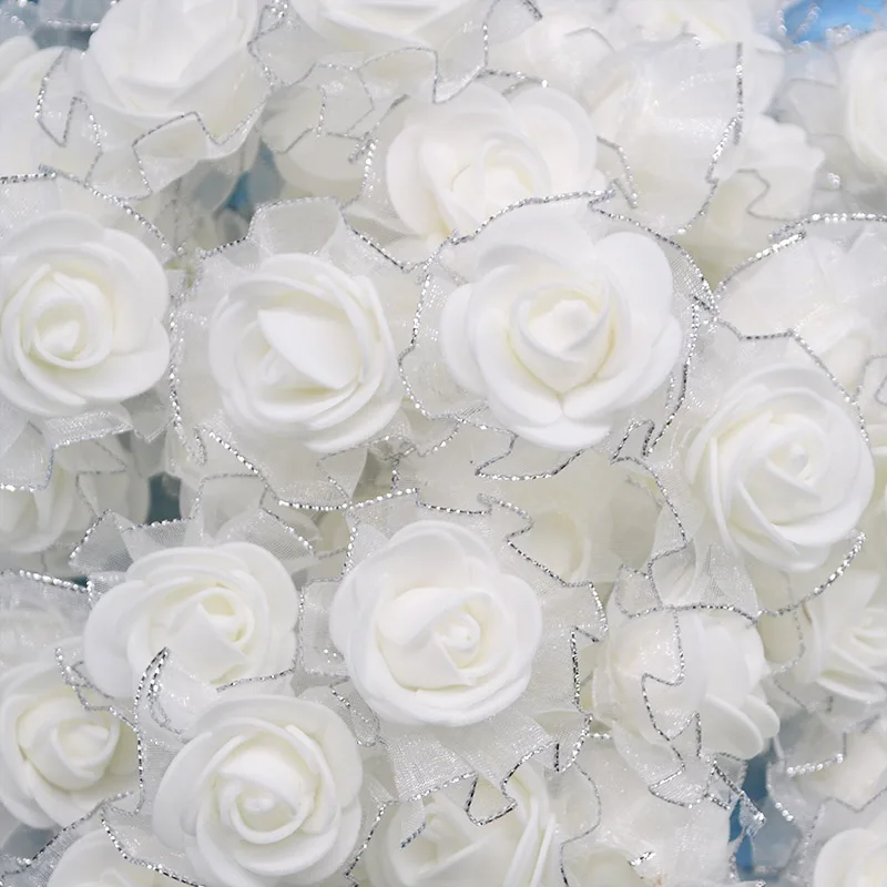 50pcs 4cm Mini Silk Foam Artificial Rose Flowers White Beige Rose Heads for Wedding Home Decoration DIY Handmade Wreath Flowers
