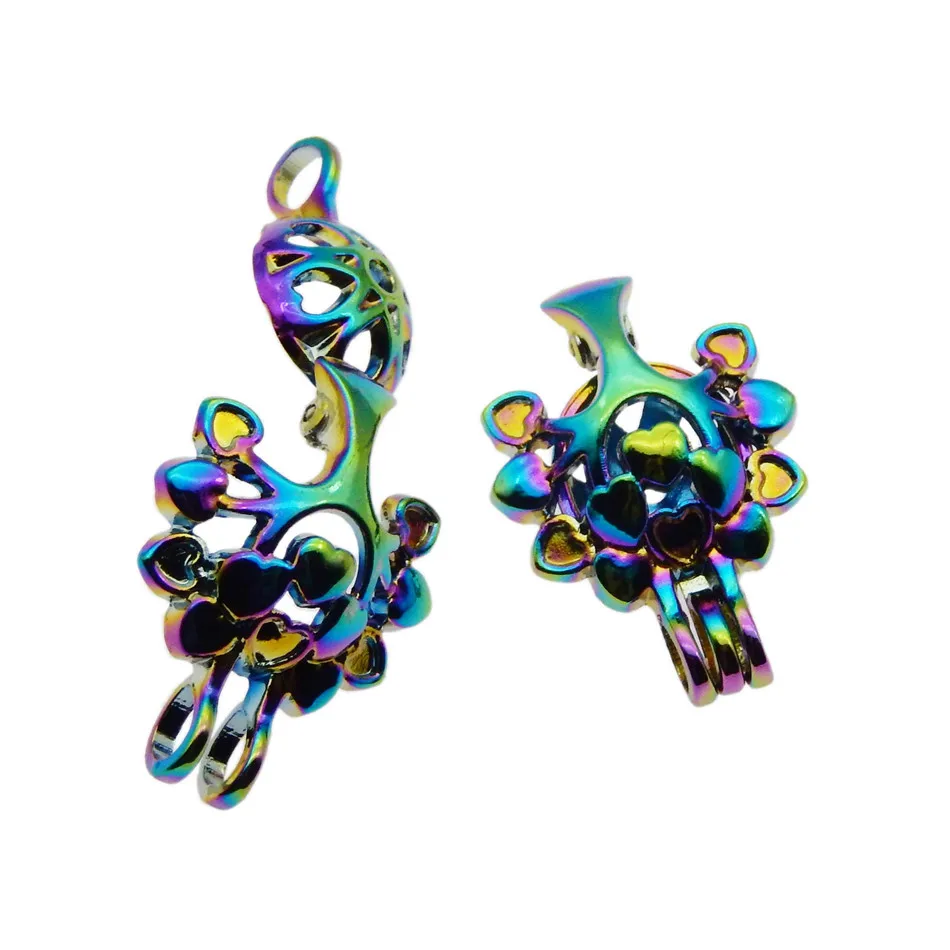 10pcs Rainbow Color Zinc Alloy Pearl Cage Pendants Life Tree Aromatherapy Essential Oil Diffuser Jewelry Necklace DIY Jewelry