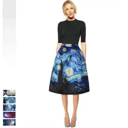 Новая Винтажная юбка для женщин Ван Гог Звездная ночь 3d принт элегантная рабочая одежда миди юбки для женщин s Painting Jupe Femme Saias Hot