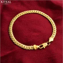 KITEAL, высокое качество, желтое золото/серебро, женский браслет с духами, 5 мм, 20 см, плоская цепочка, свадебное украшение, 925 штамп